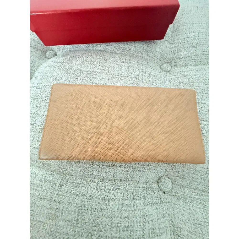 Salvatore Ferragamo Gancini Long Wallet – Beige Saffiano Leather Silver Hardware